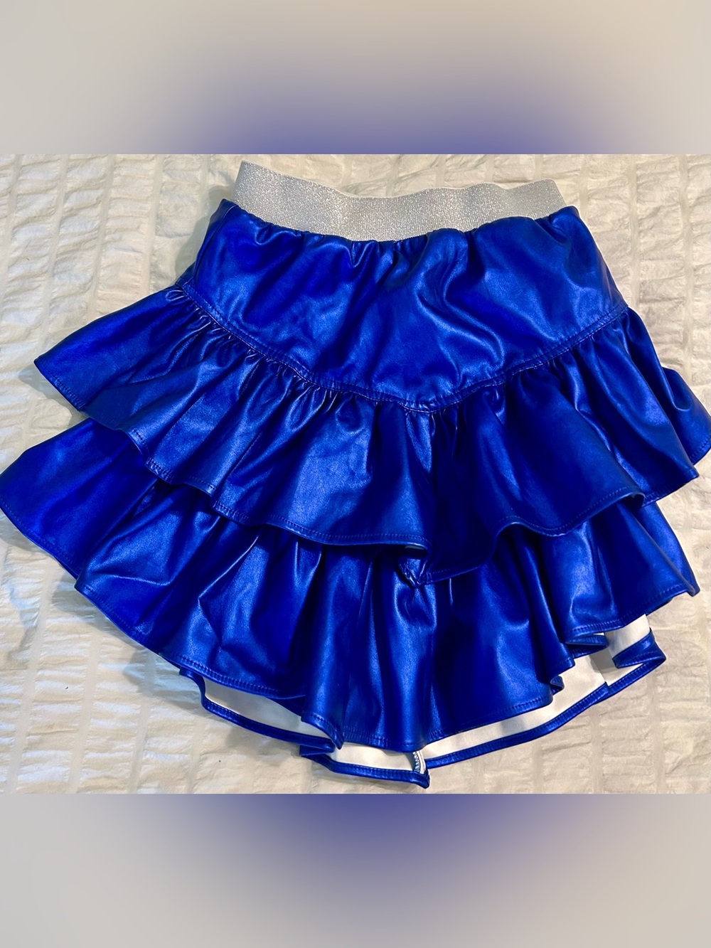 Shimmering Royal Blue Tiered Skater Skirt with Silver Elastic Waistband